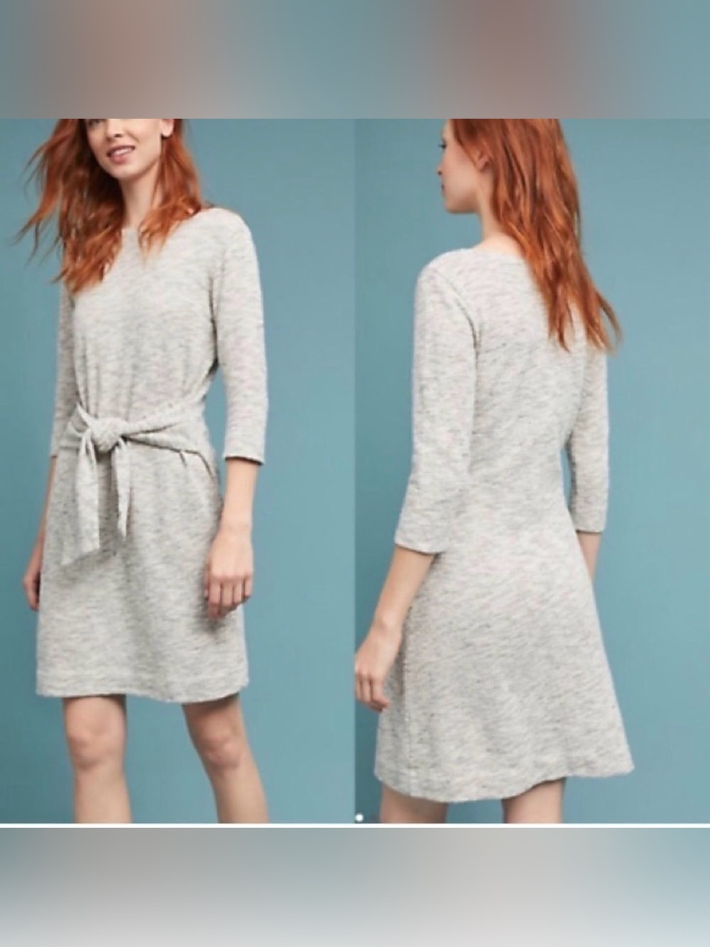 T.La Becky Tie Waist Dress Size Large Gray Anthropologie Marled Knit Small